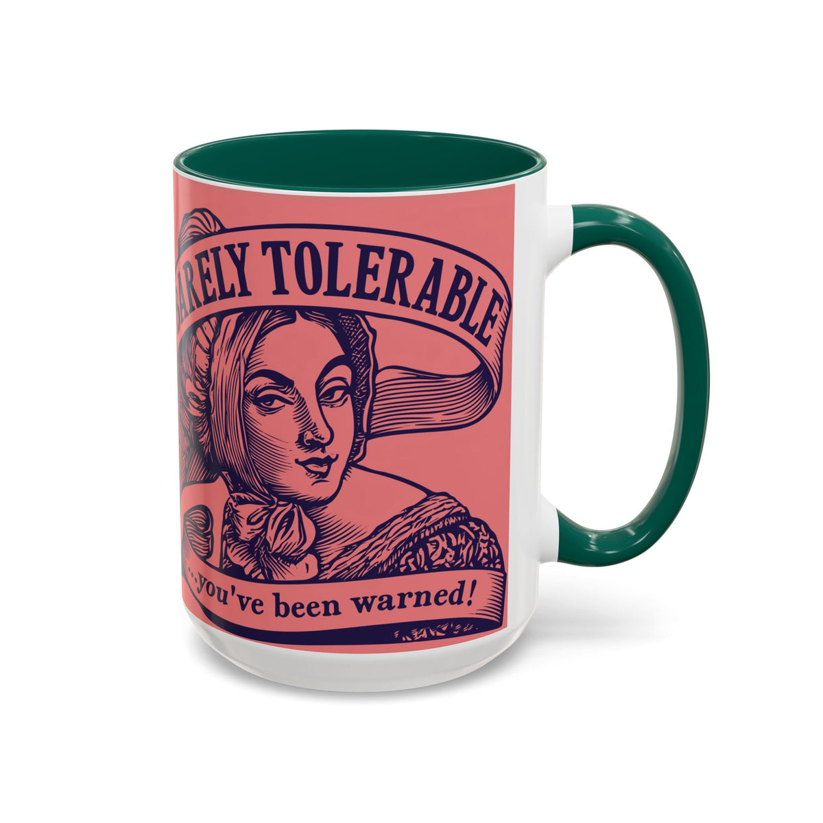 Barely Tolerable Vintage Portrait Mug — Funny Retro Coffee Cup (11oz/15oz)