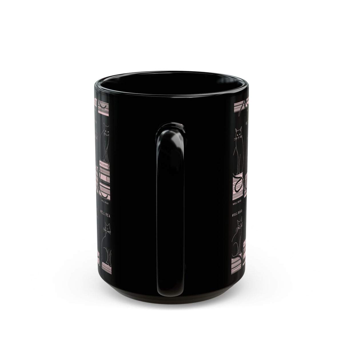 Bookish Black Cat Mug | Reading Cats Pattern on Black Ceramic Mug
