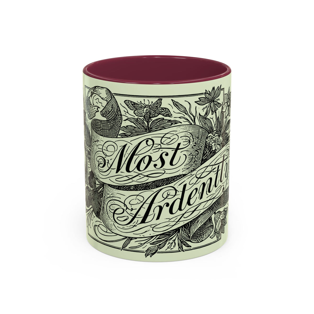 Most Ardently script banner floral Mug | Pink 11 or 15 oz.