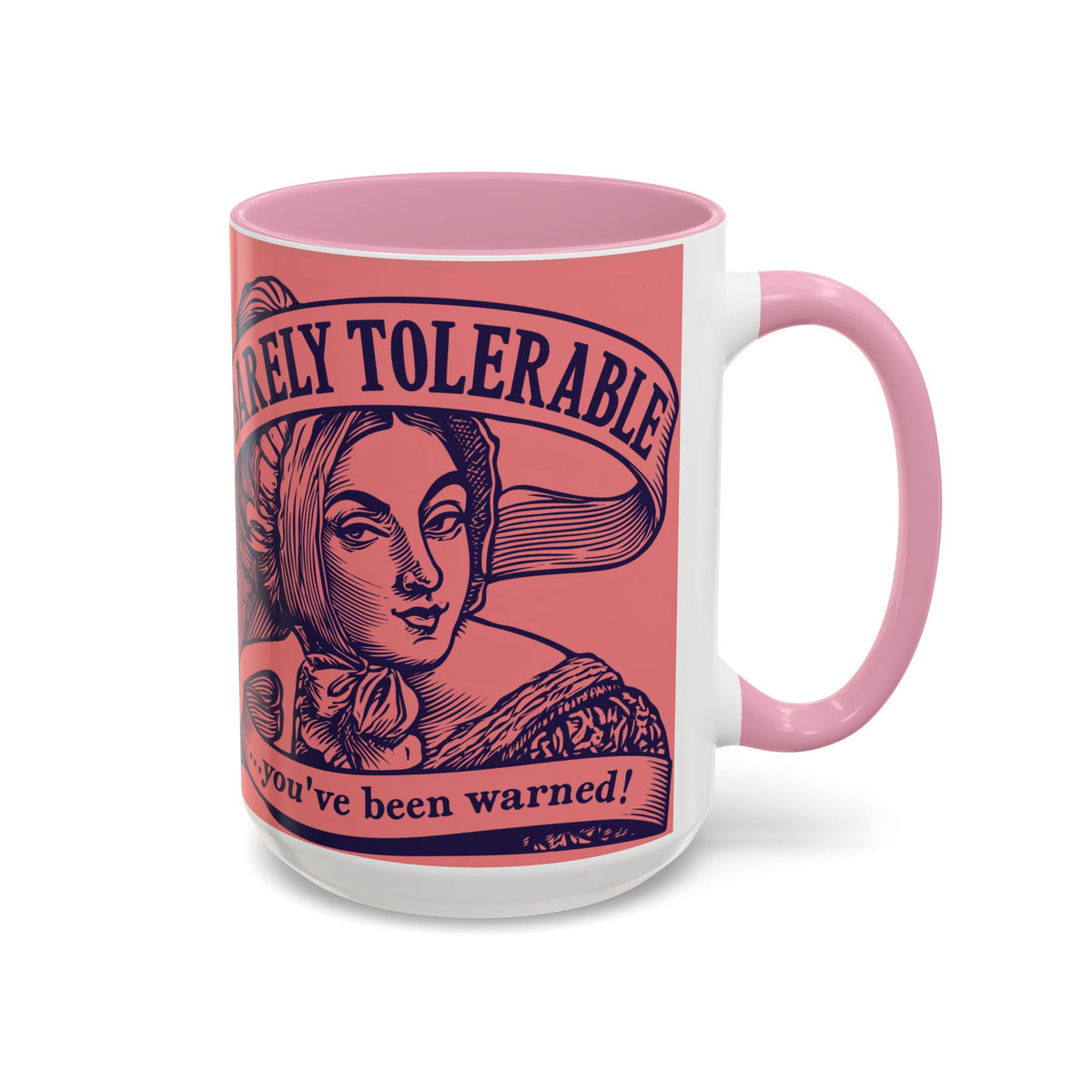 Barely Tolerable Vintage Portrait Mug — Funny Retro Coffee Cup (11oz/15oz)