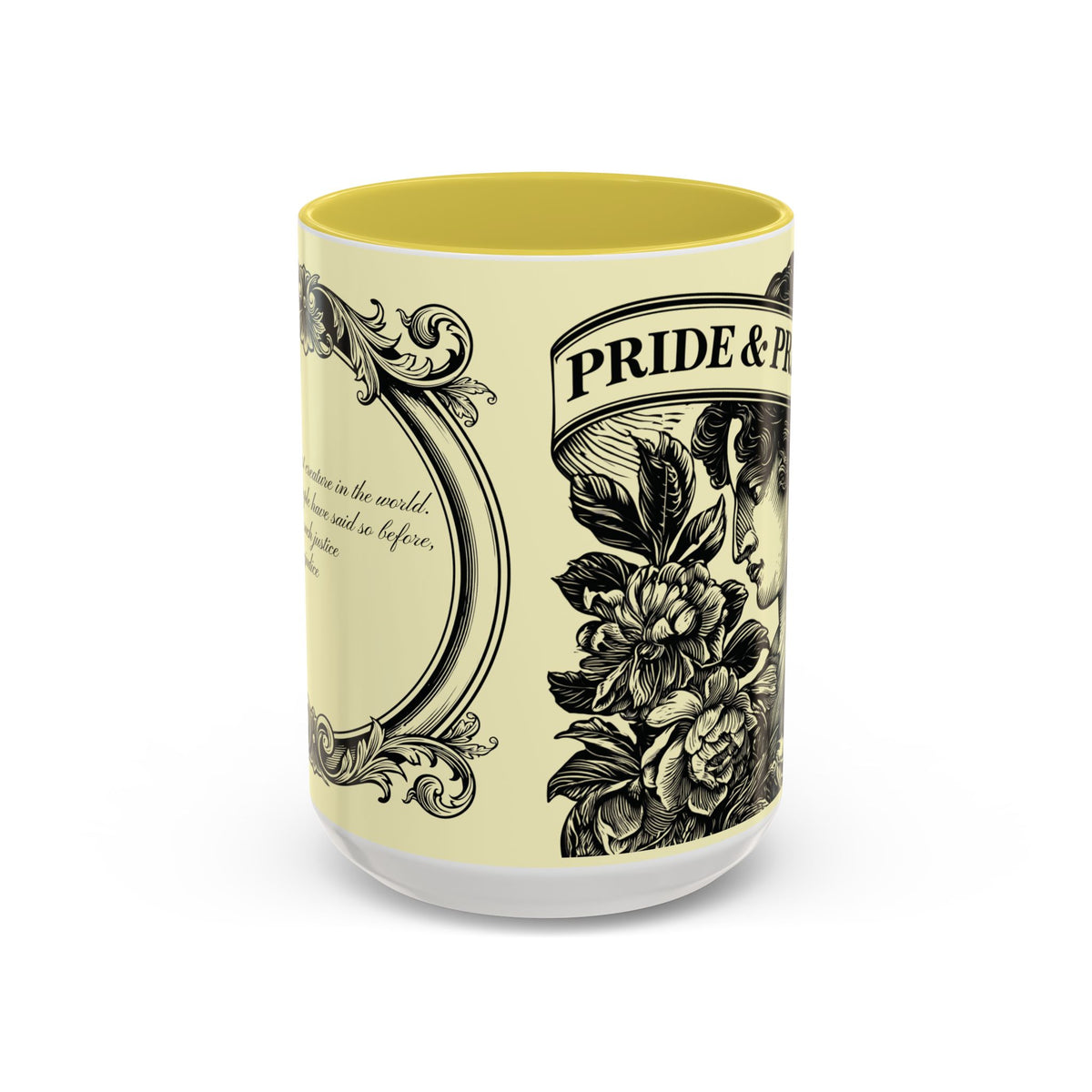 Pride & Prejudice Vintage Floral Mug — “Pride & Prejudice” Ceramic Book Lover Mug (11oz/15oz)