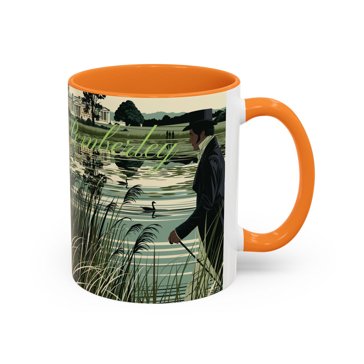 Strolling Lakeside with Mr. Darcy  —  Scenic Lakeside Vintage Gentleman Mug (11oz & 15oz)