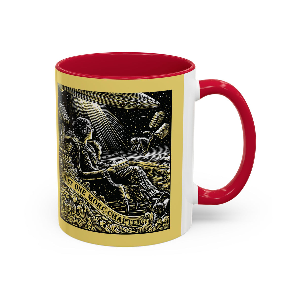 "Just One More Chapter" Under UFO Illustration Mug | Color Accent Coffee Cup