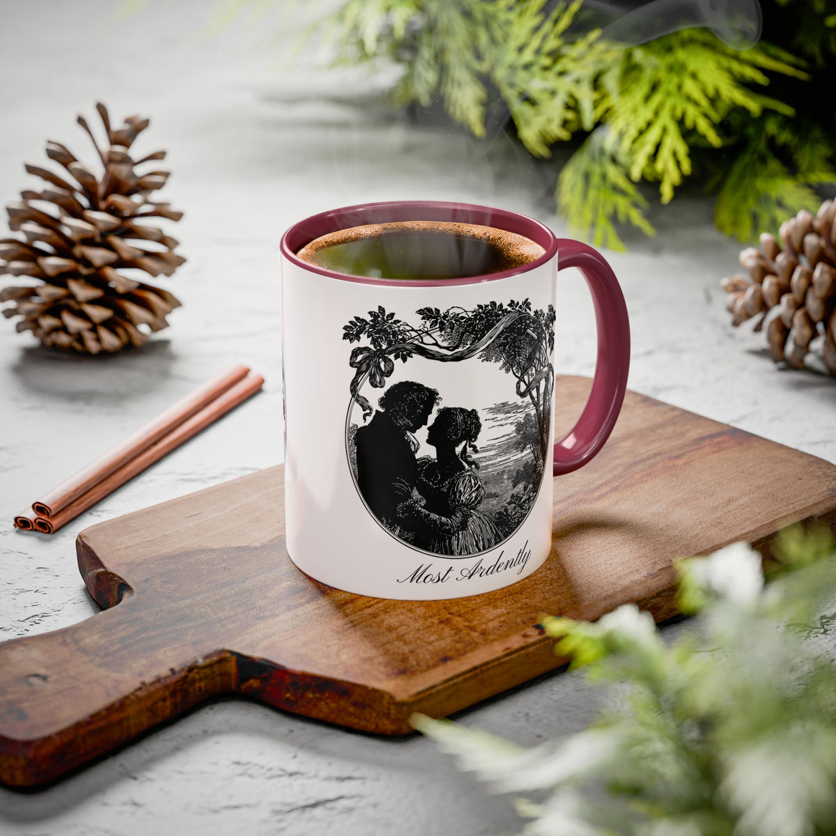 Romantic Vintage Silhouette Mug — "Most Ardently" Tea Coffee Cup (11oz/15oz)
