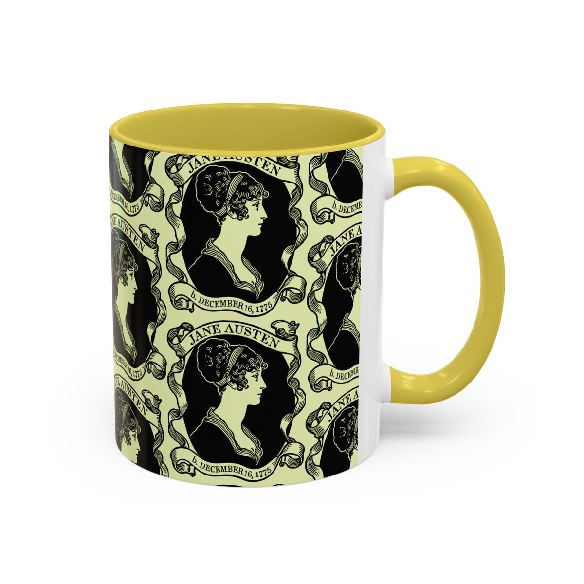 Jane Austen Cameo Pattern Coffee Mug — Literary Tea & Coffee Cup (11oz/15oz)