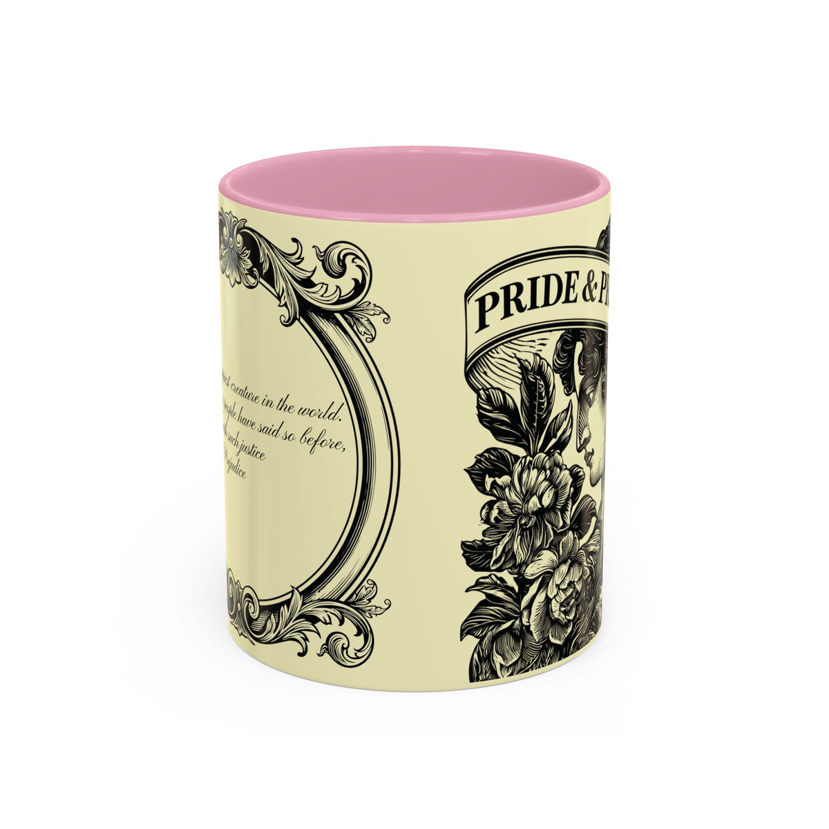 Pride & Prejudice Vintage Floral Mug — “Pride & Prejudice” Ceramic Book Lover Mug (11oz/15oz)