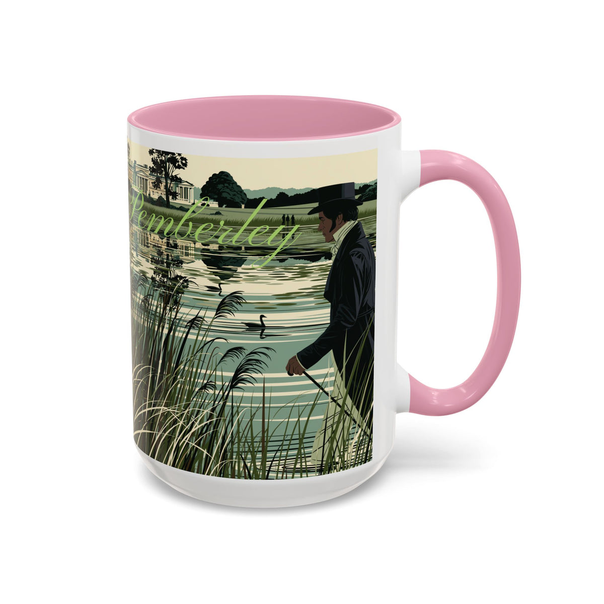 Strolling Lakeside with Mr. Darcy  —  Scenic Lakeside Vintage Gentleman Mug (11oz & 15oz)