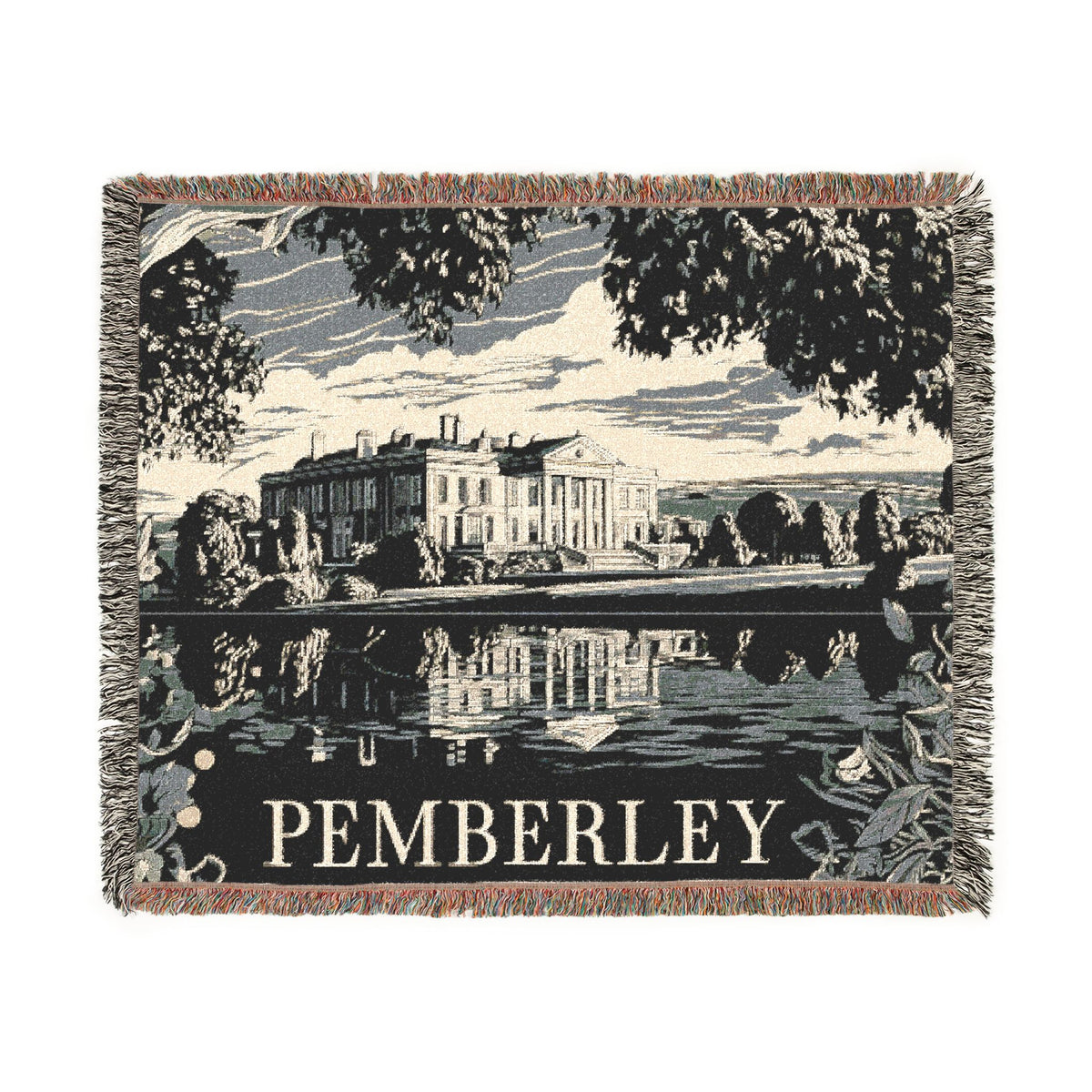 Pemberley Estate Illustration Woven Blanket | Literary Home Decor - Jane Austen