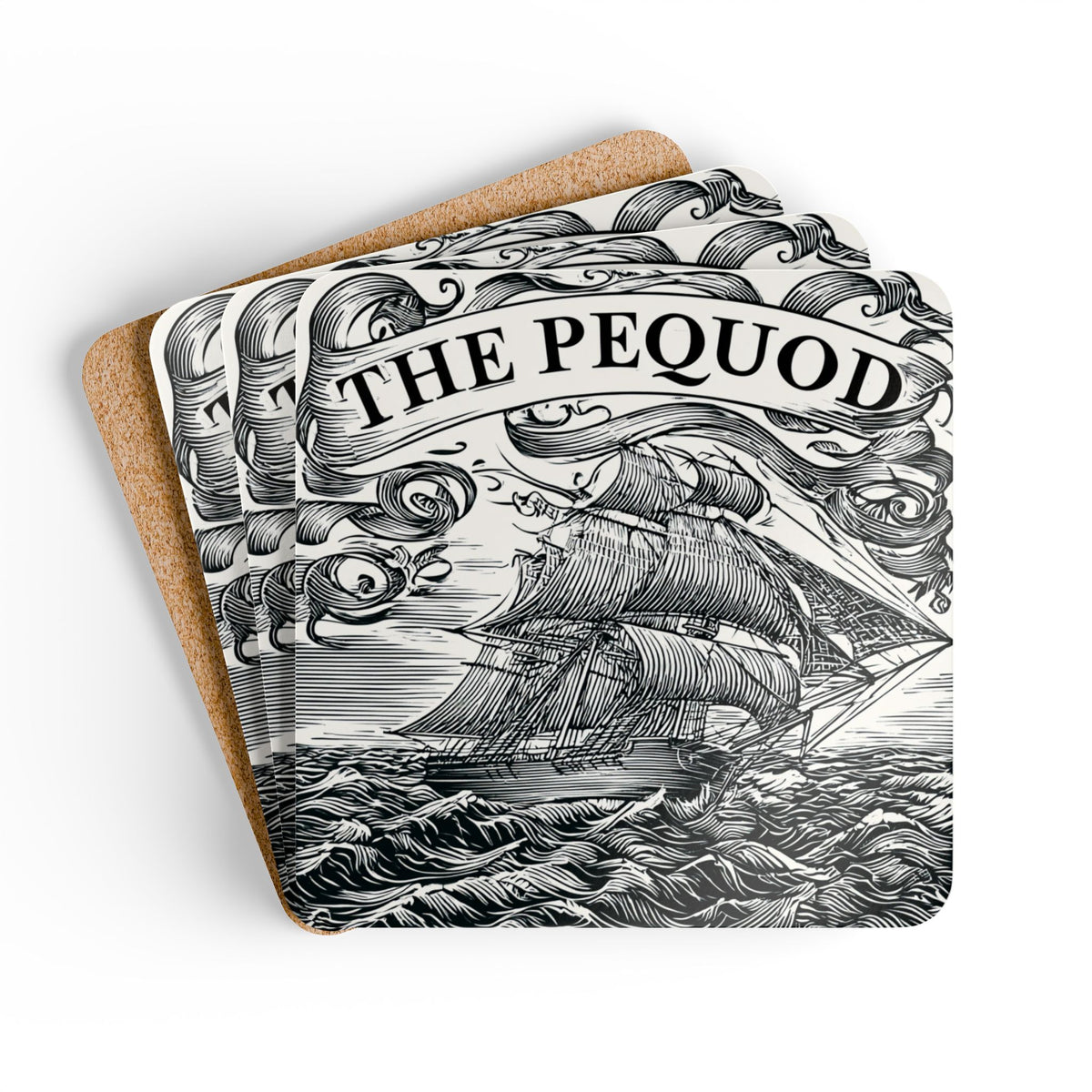 The Pequod Cork Coaster Set – Nautical Ship Illustration Drink Coasters (4-Pack)