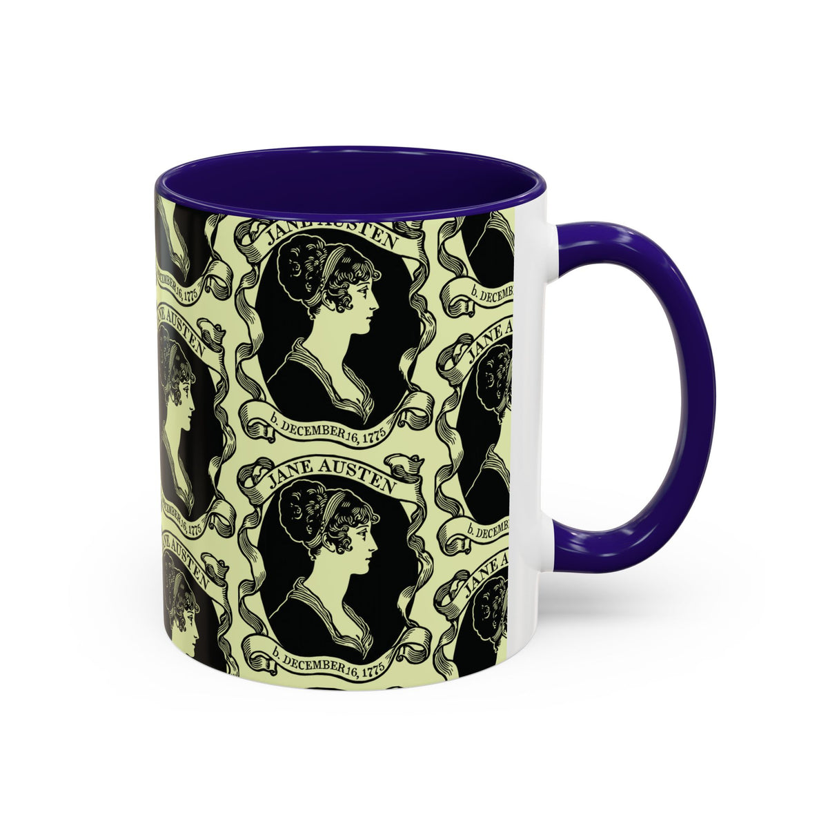 Jane Austen Cameo Pattern Coffee Mug — Literary Tea & Coffee Cup (11oz/15oz)