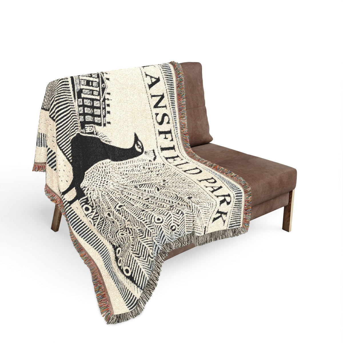 Mansfield ParkPeacock Illustration Woven Blanket | Mansfield Park Literary Tapestry Throw