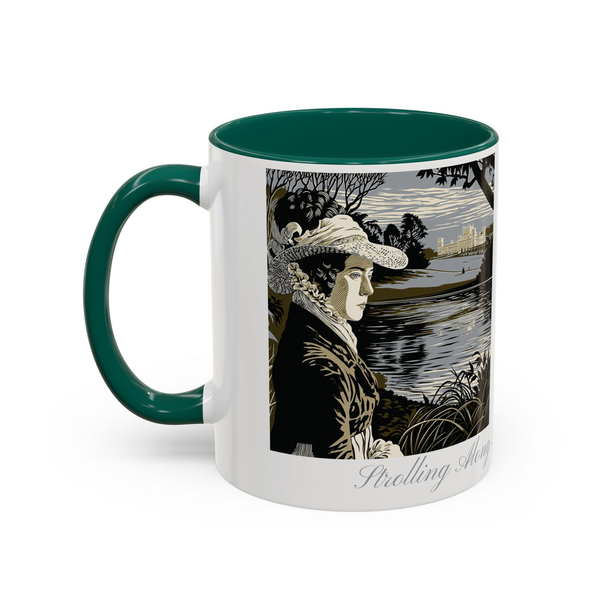 'Strolling Pemberley' Ceramic Coffee Cup — Vintage Regency Silhouette Mug