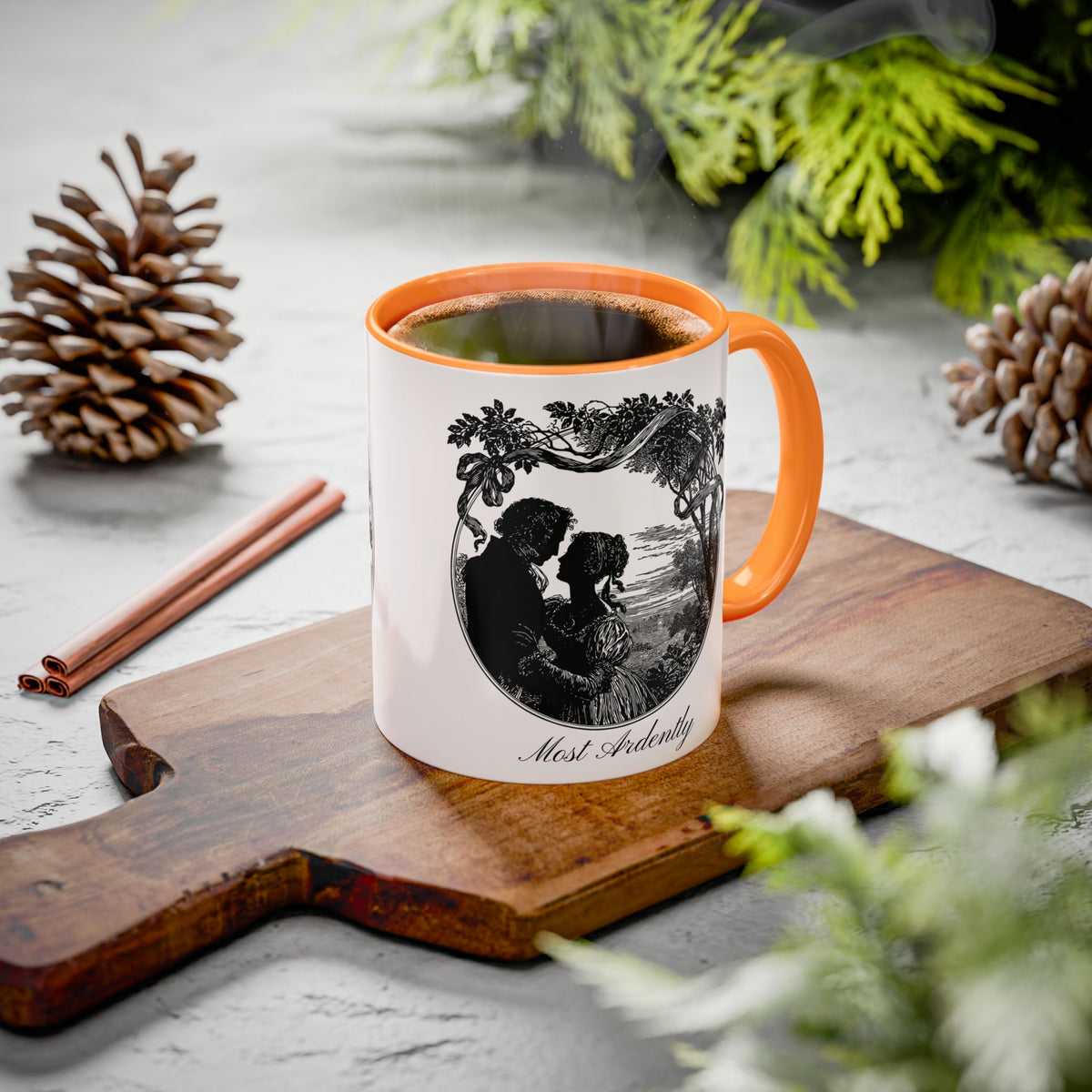 Romantic Vintage Silhouette Mug — "Most Ardently" Tea Coffee Cup (11oz/15oz)
