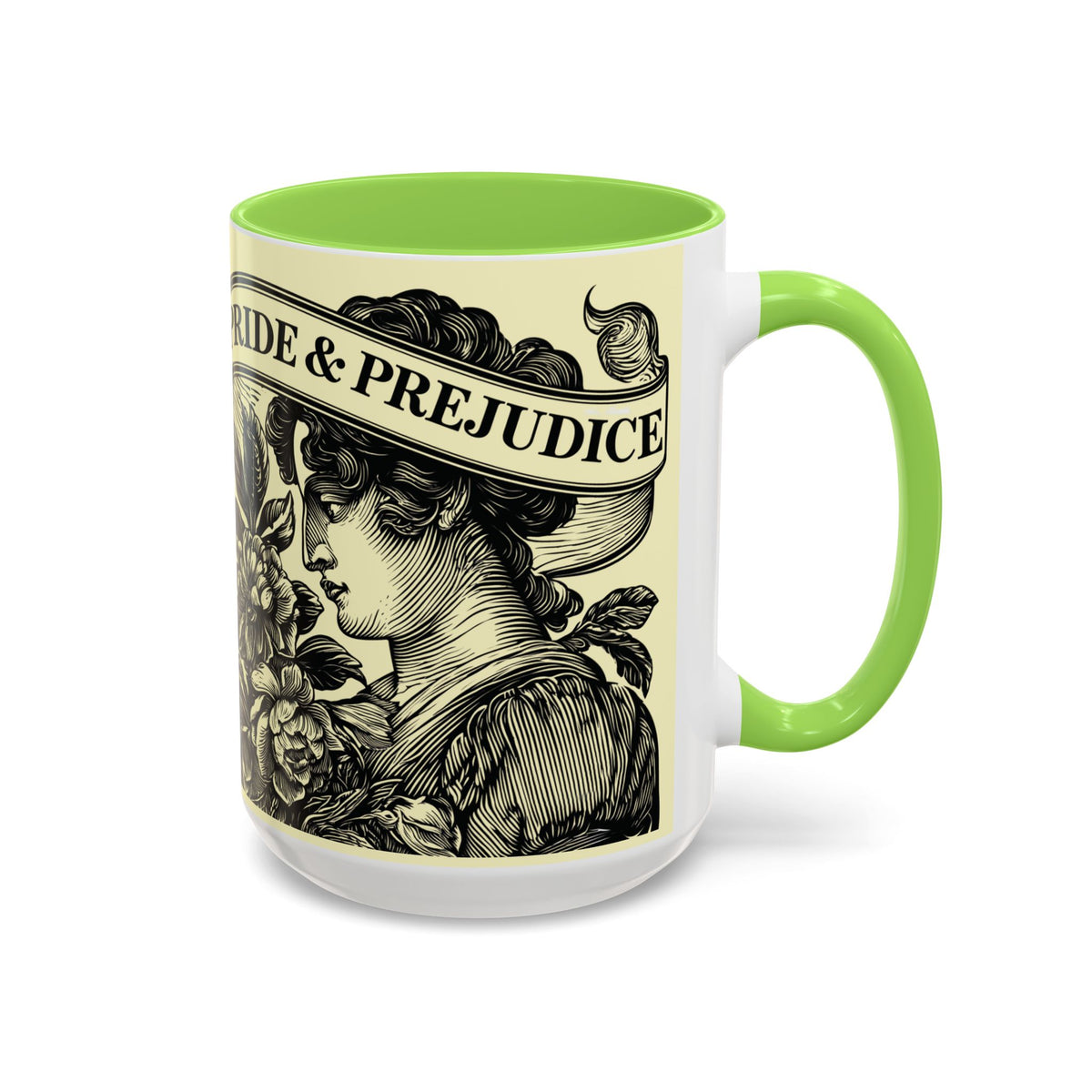 Pride & Prejudice Vintage Floral Mug — “Pride & Prejudice” Ceramic Book Lover Mug (11oz/15oz)
