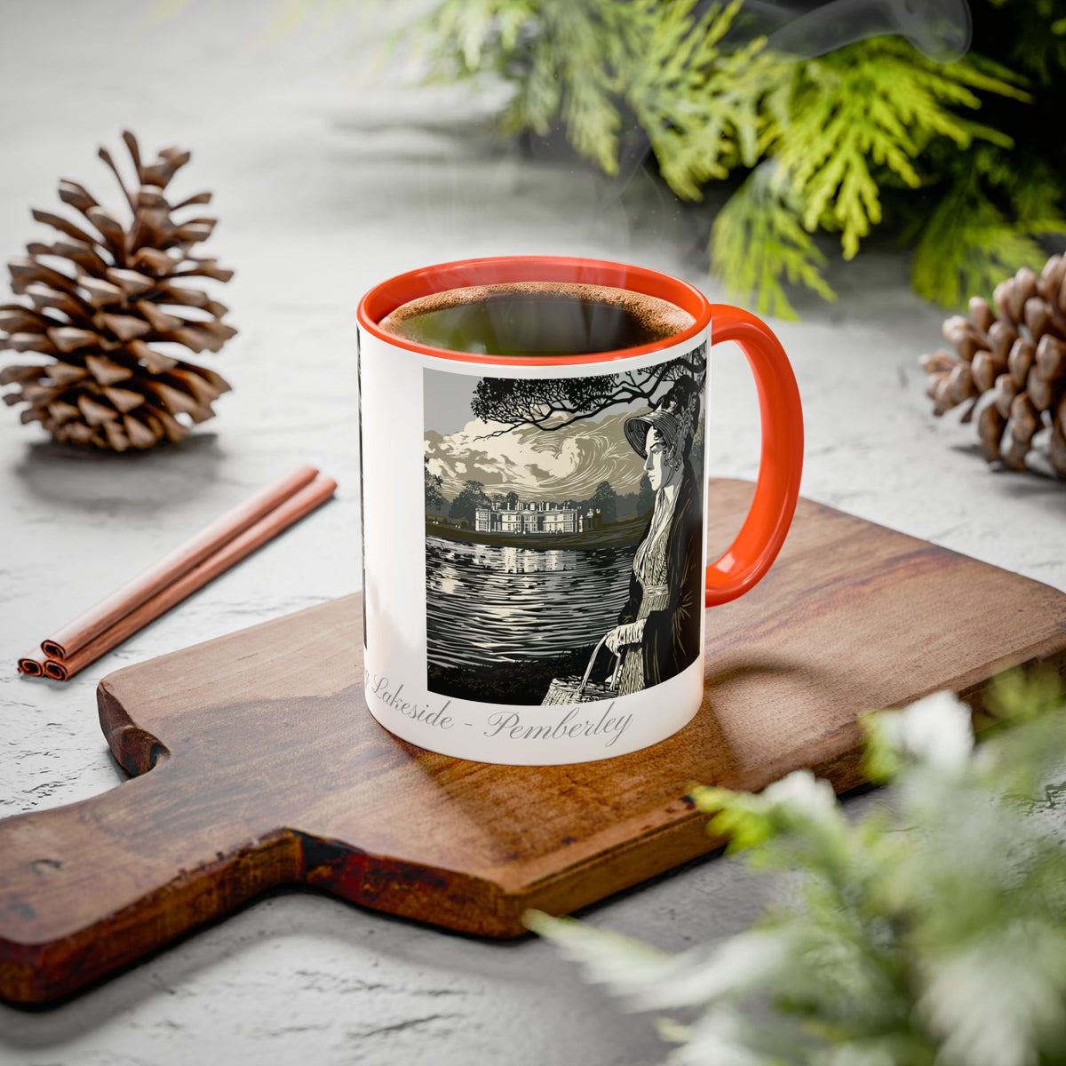 'Strolling Pemberley' Ceramic Coffee Cup — Vintage Regency Silhouette Mug