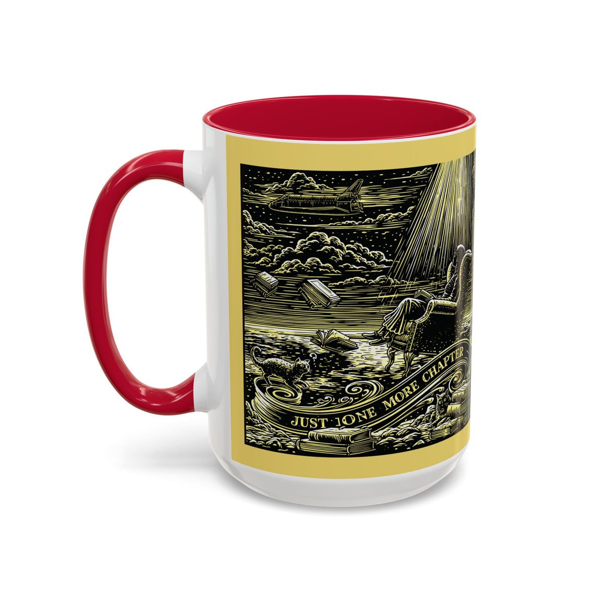 "Just One More Chapter" Under UFO Illustration Mug | Color Accent Coffee Cup