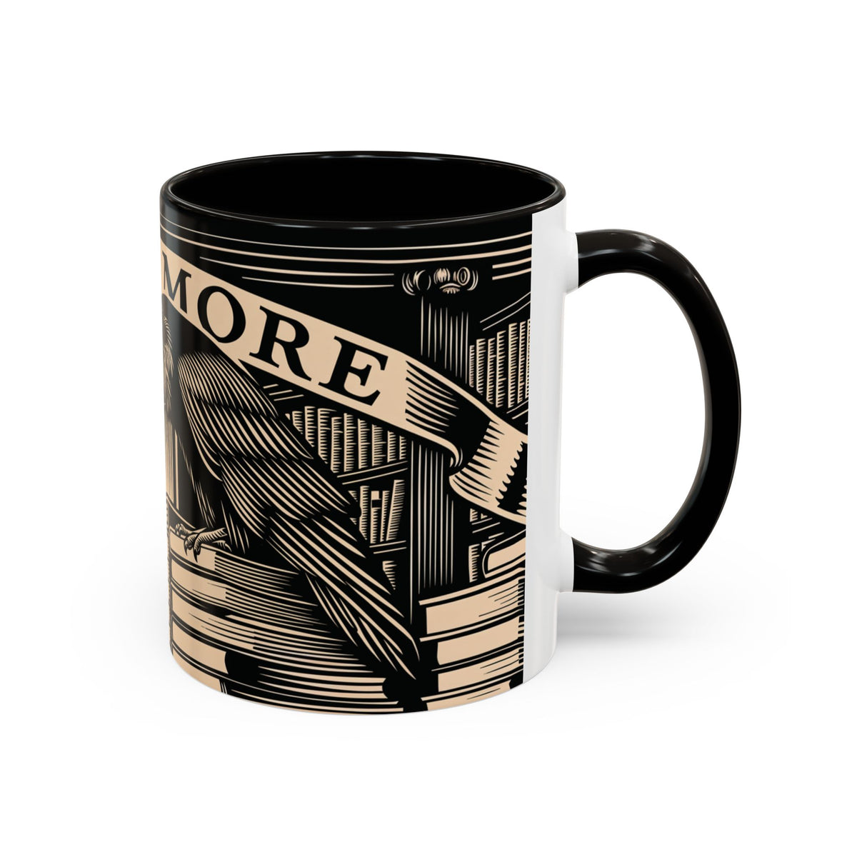 x Nevermore Raven woodcut illustration Mug | Edgar Allan Poe inspired