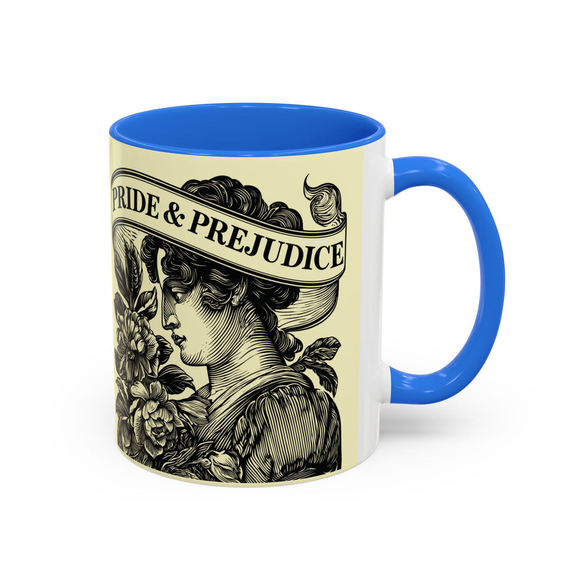 Pride & Prejudice Vintage Floral Mug — “Pride & Prejudice” Ceramic Book Lover Mug (11oz/15oz)