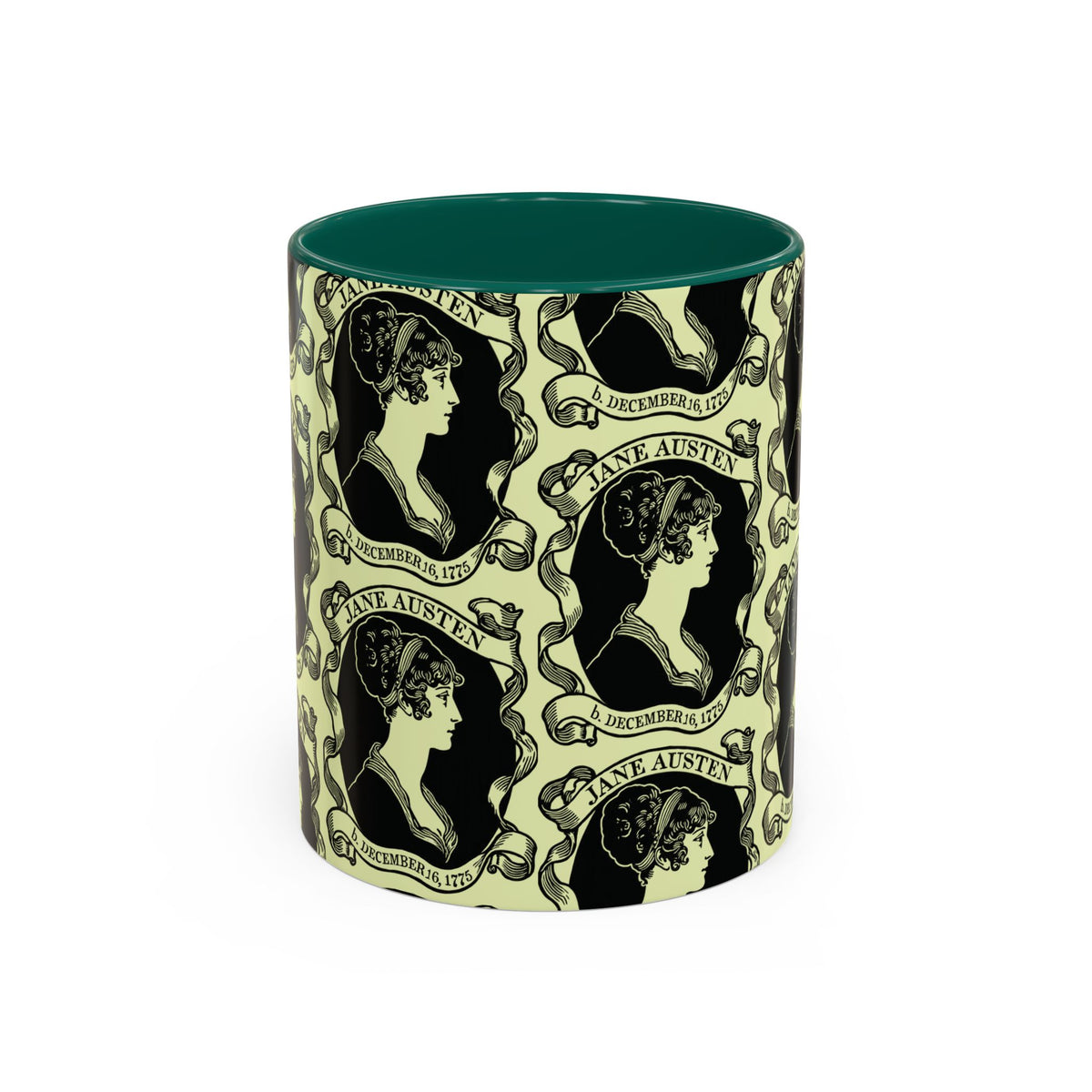Jane Austen Cameo Pattern Coffee Mug — Literary Tea & Coffee Cup (11oz/15oz)