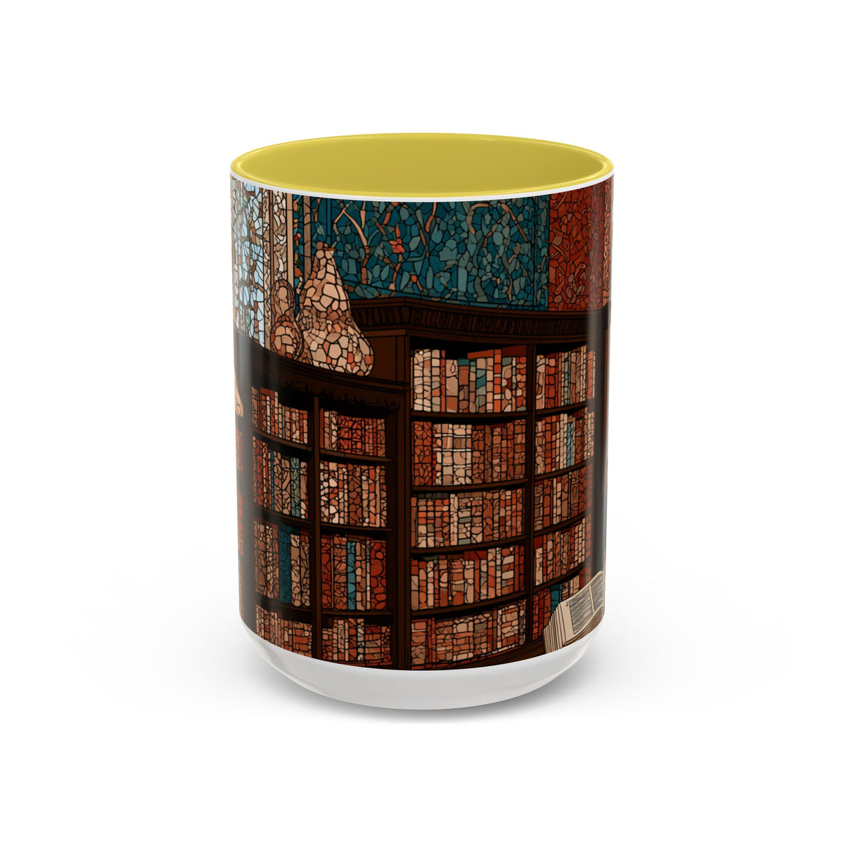 Cozy Library/Bookstore - Stained Glass Illustration Mug | Color Accent Ceramic Mug