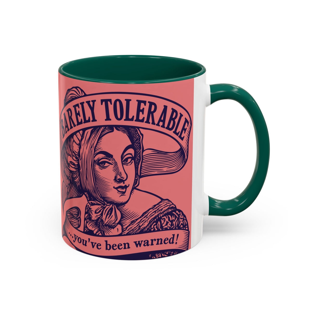 Barely Tolerable Vintage Portrait Mug — Funny Retro Coffee Cup (11oz/15oz)
