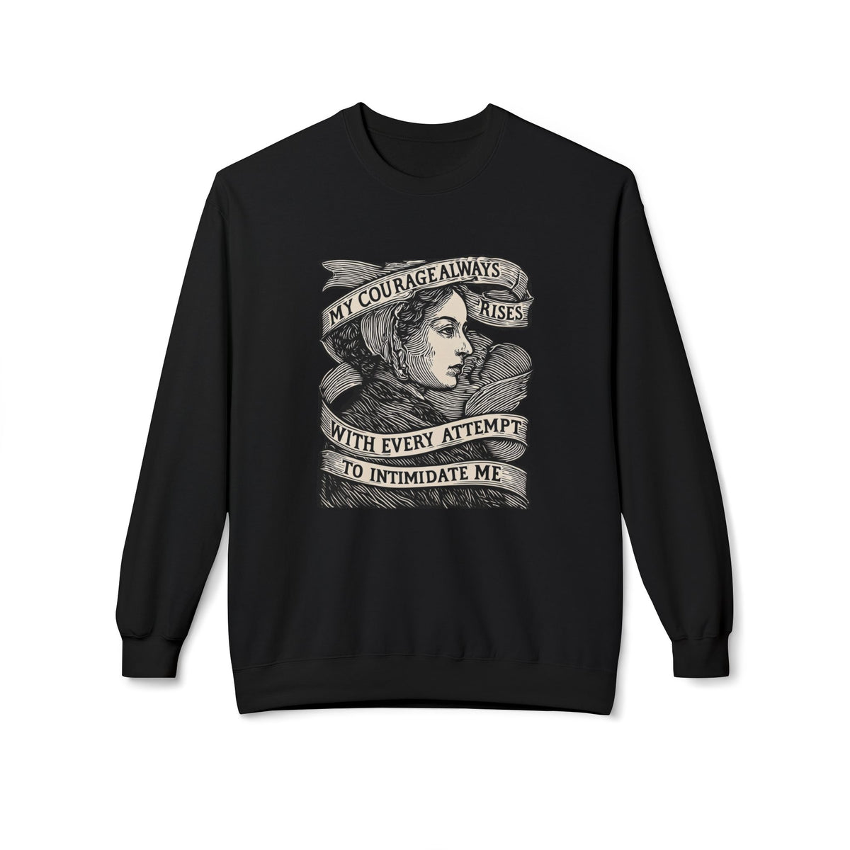 Courage Rises Crewneck Sweatshirt — Vintage Feminist Quote Graphic