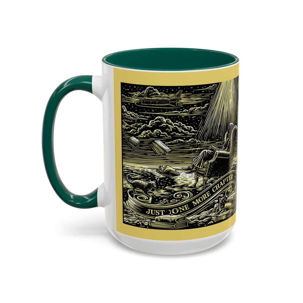 "Just One More Chapter" Under UFO Illustration Mug | Color Accent Coffee Cup