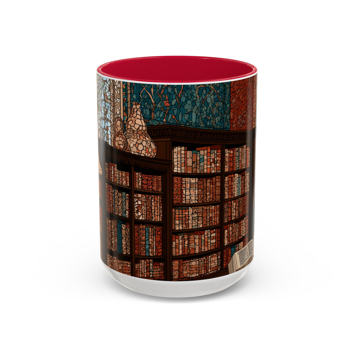 Cozy Library/Bookstore - Stained Glass Illustration Mug | Color Accent Ceramic Mug