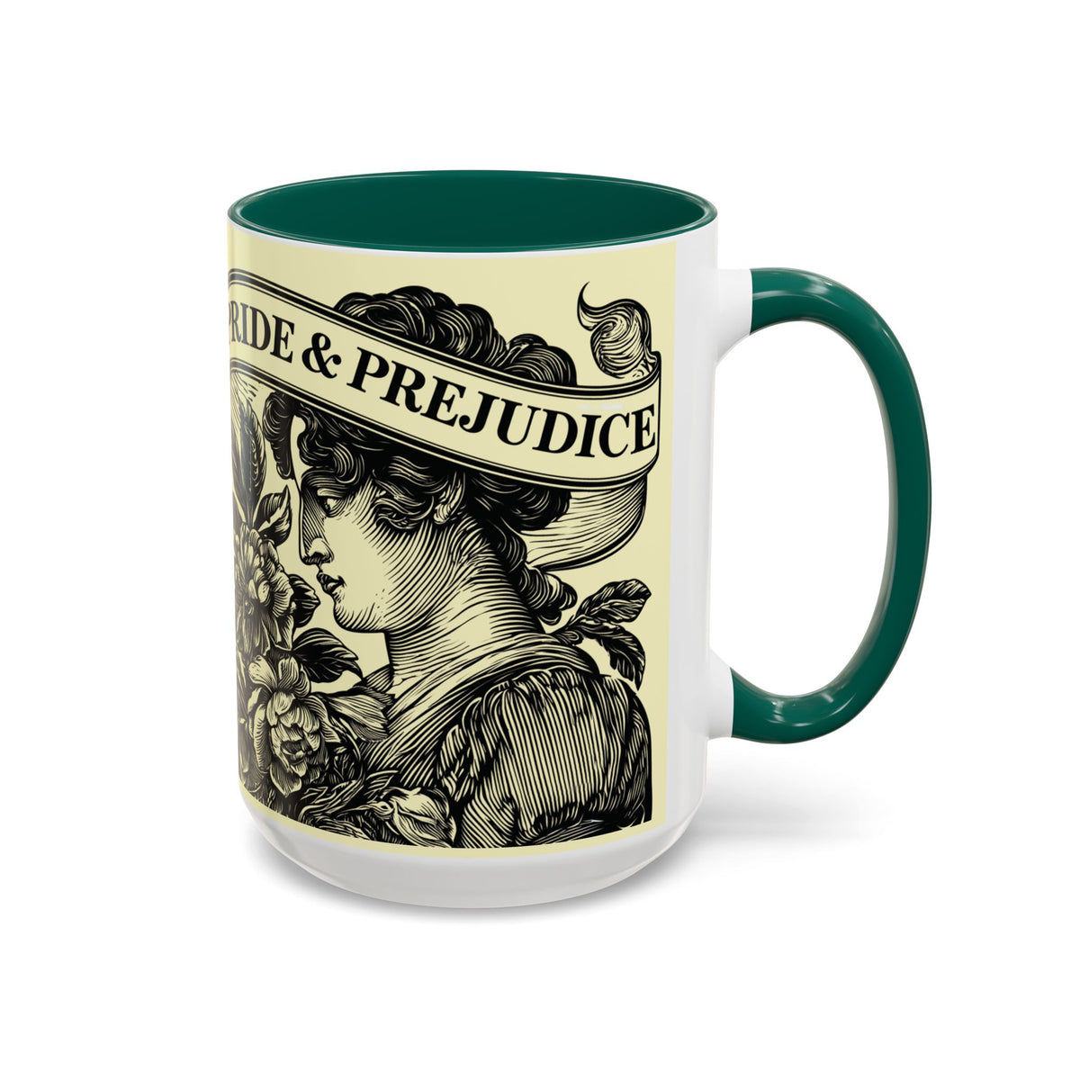Pride & Prejudice Vintage Floral Mug — “Pride & Prejudice” Ceramic Book Lover Mug (11oz/15oz)