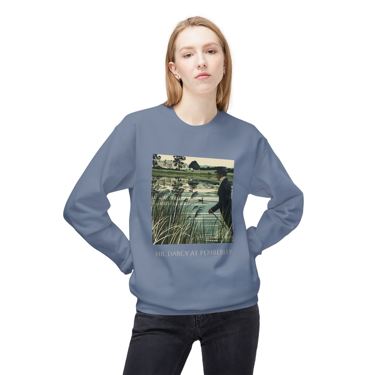 Mr. Darcy Crewneck Sweatshirt — "Mr. Darcy at Pemberley" Classic Jane Austen Sweatshirt
