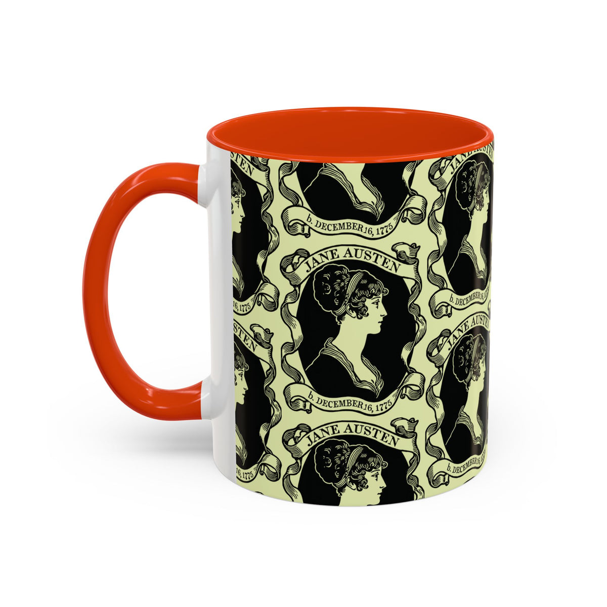 Jane Austen Cameo Pattern Coffee Mug — Literary Tea & Coffee Cup (11oz/15oz)