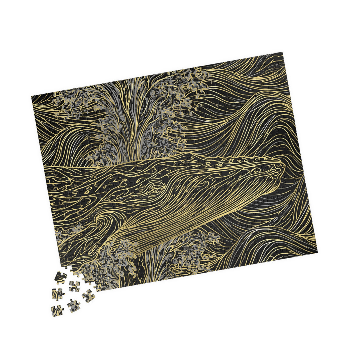 Gold Line Whale Illustration Puzzle | Ocean Art Jigsaw 110–1014 pcs
