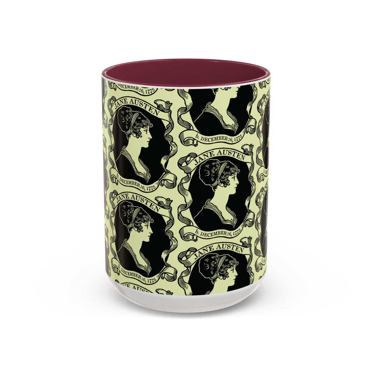 Jane Austen Cameo Pattern Coffee Mug — Literary Tea & Coffee Cup (11oz/15oz)