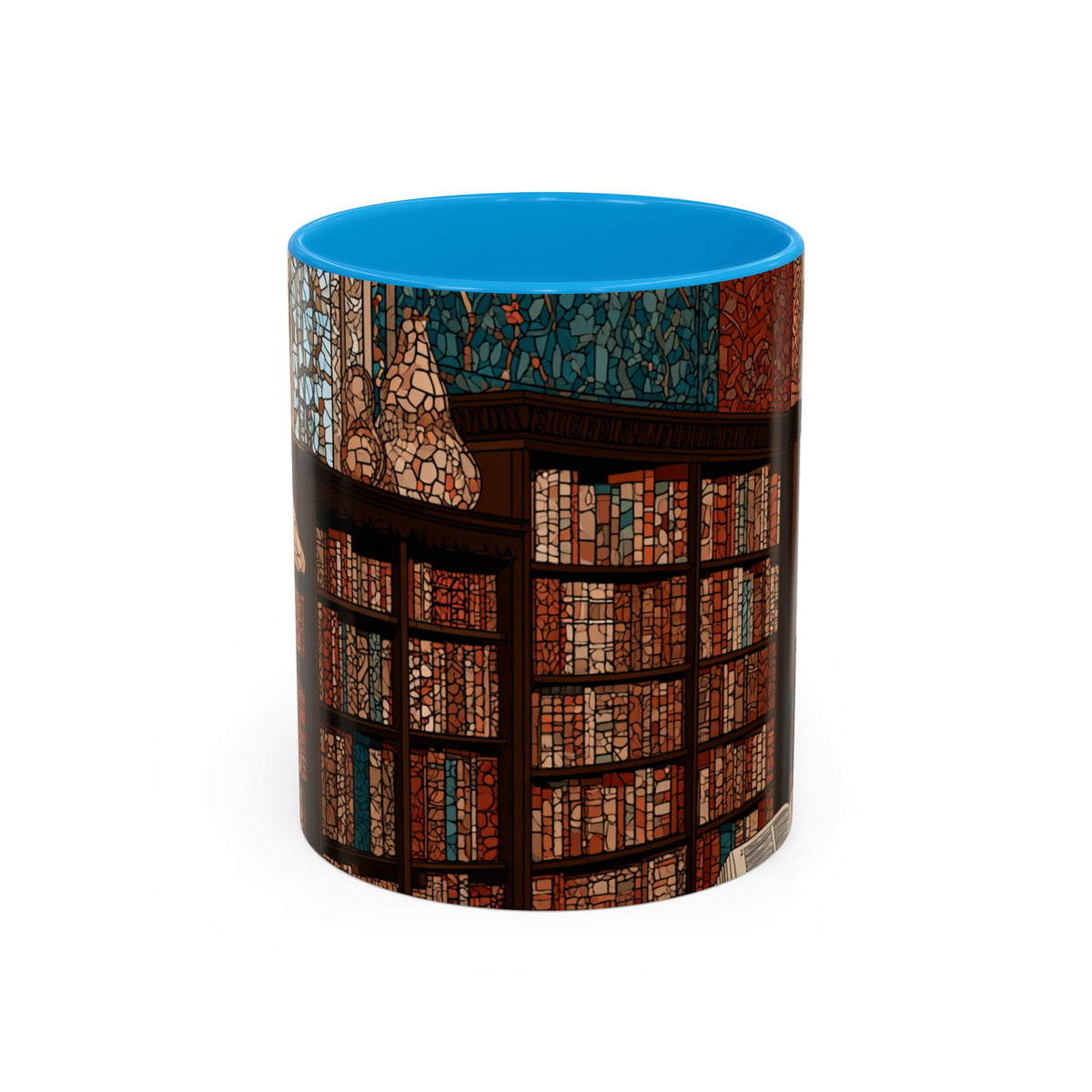 Cozy Library/Bookstore - Stained Glass Illustration Mug | Color Accent Ceramic Mug