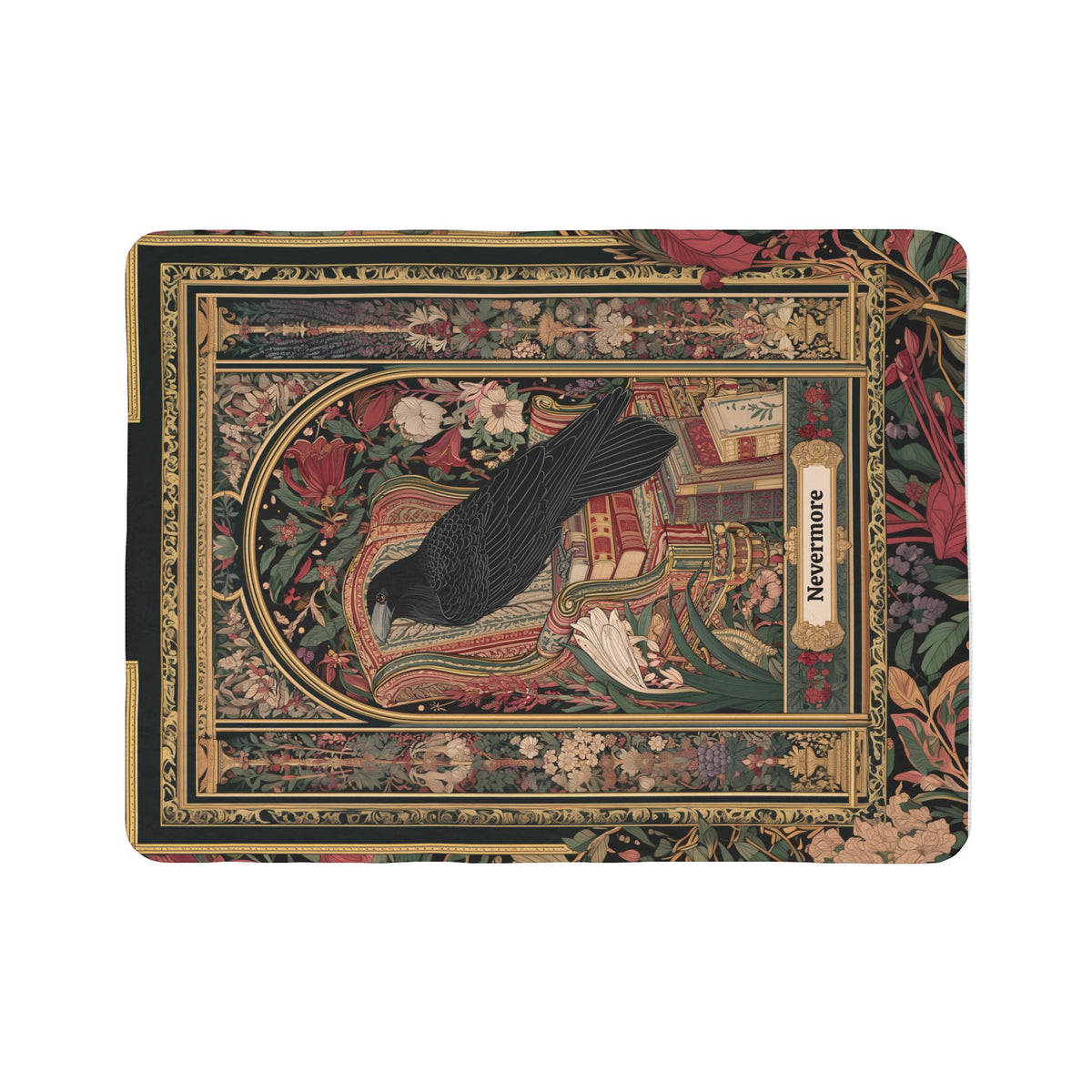 "Nevermore" Raven Artwork Fleece Blanket | Gothic Poe Decor