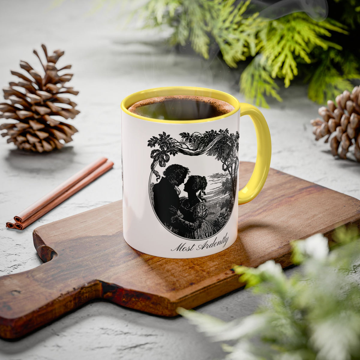 Romantic Vintage Silhouette Mug — "Most Ardently" Tea Coffee Cup (11oz/15oz)