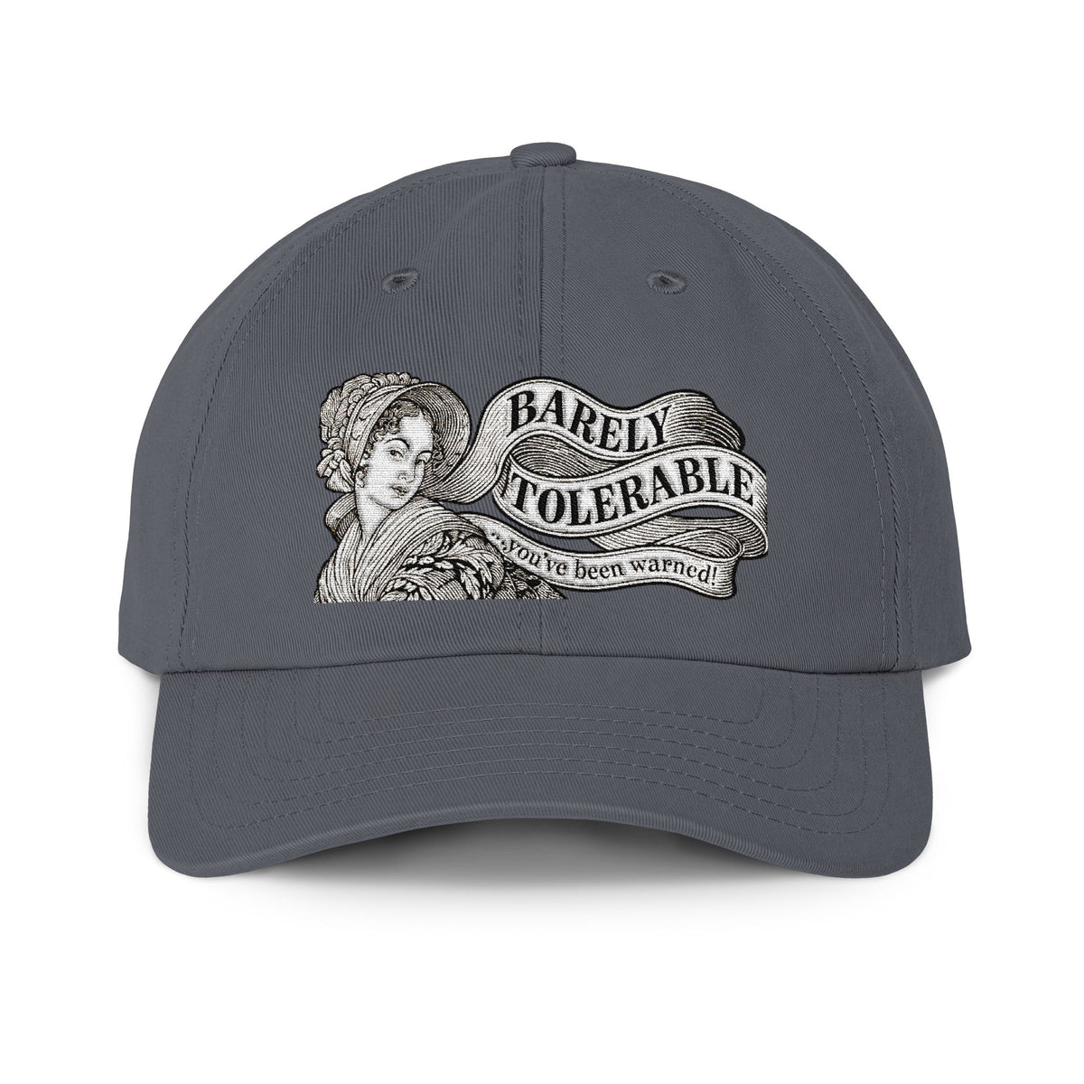 'Barely Tolerable' Declaration Walking Cap — Vintage Portrait Embroidered Cap
