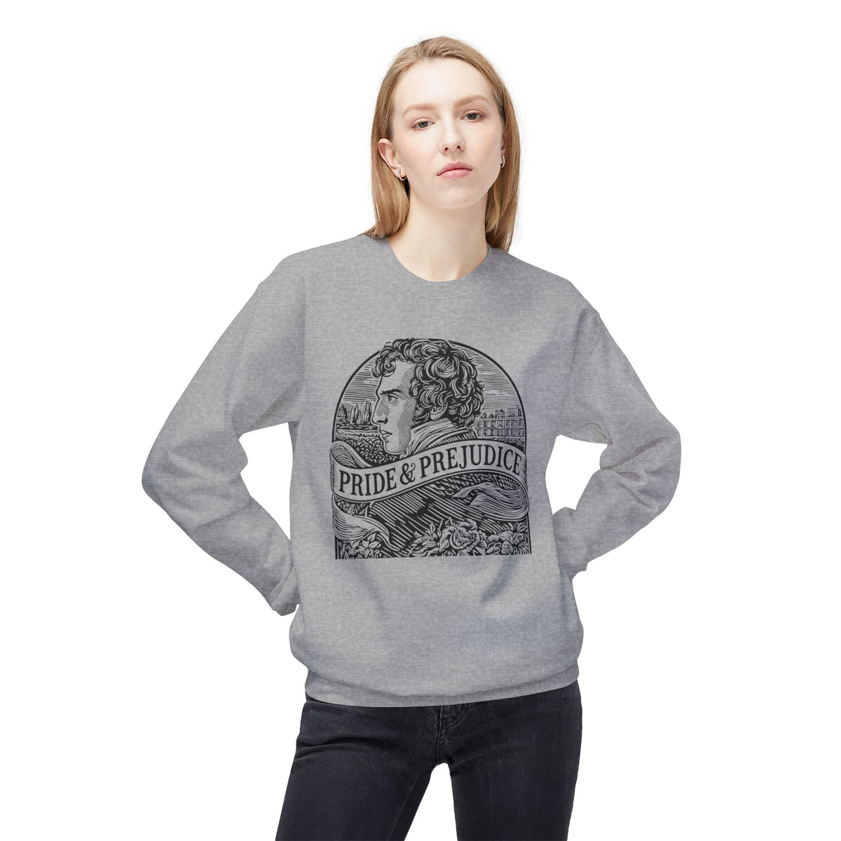Pride & Prejudice Literary Crewneck Sweatshirt — "Swiped Right" Back