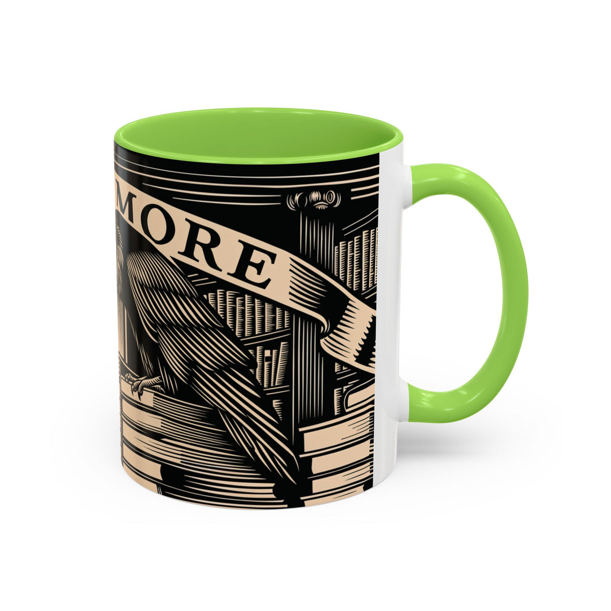x Nevermore Raven woodcut illustration Mug | Edgar Allan Poe inspired