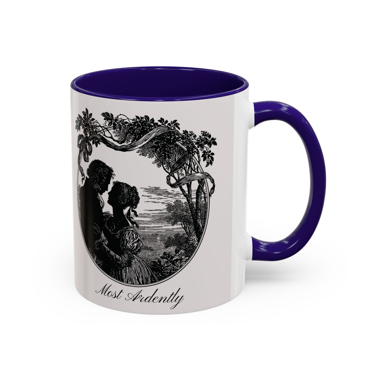 Romantic Vintage Silhouette Mug — "Most Ardently" Tea Coffee Cup (11oz/15oz)
