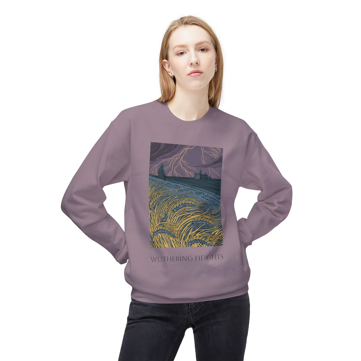 Wurthering Heights Crewneck Sweatshirt — Moorscape "I'd Marry the Storm Again"