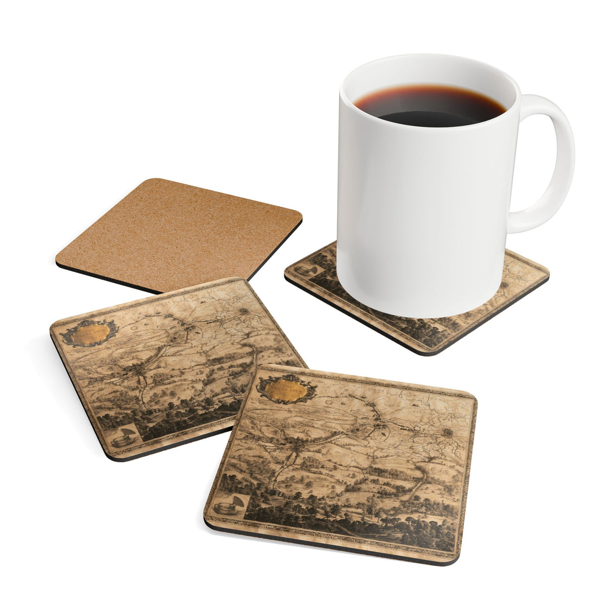 Copy of Jane Austen's Grand Tour of Bath - Vintage Map — Antique Atlas Drink Coasters (4-Pack)