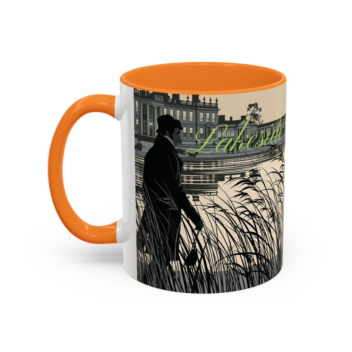 Strolling Lakeside with Mr. Darcy  —  Scenic Lakeside Vintage Gentleman Mug (11oz & 15oz)