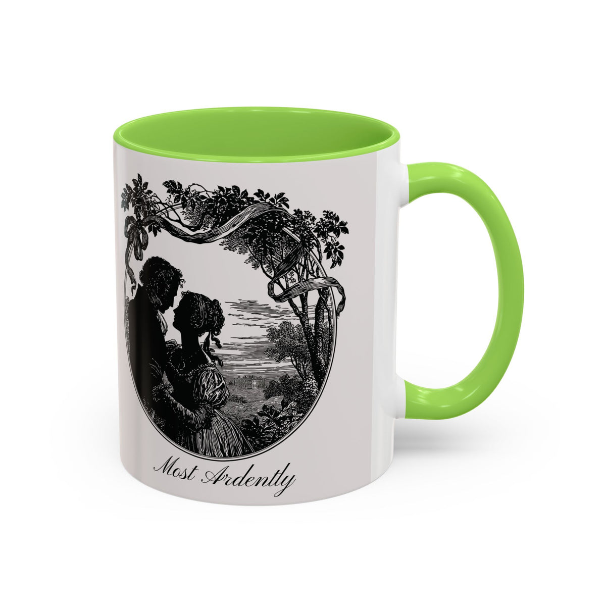 Romantic Vintage Silhouette Mug — "Most Ardently" Tea Coffee Cup (11oz/15oz)