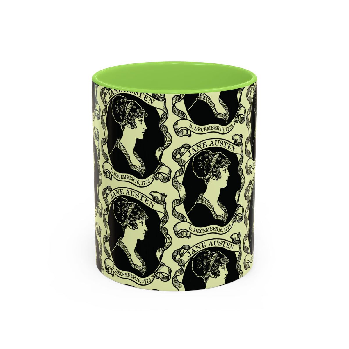 Jane Austen Cameo Pattern Coffee Mug — Literary Tea & Coffee Cup (11oz/15oz)
