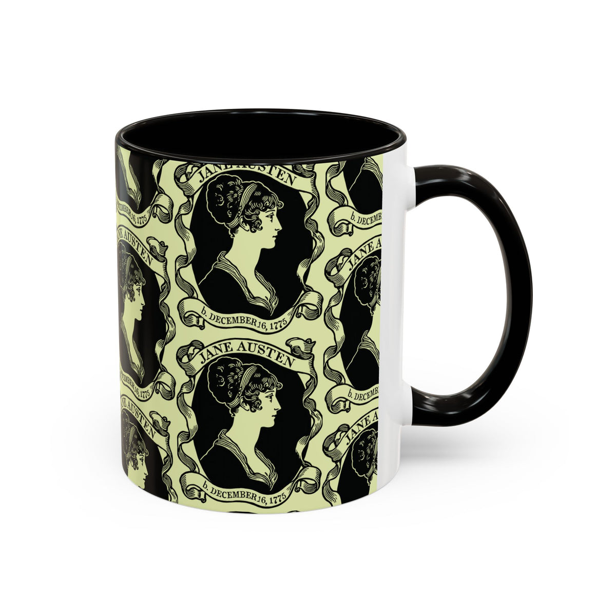 Jane Austen Cameo Pattern Coffee Mug — Literary Tea & Coffee Cup (11oz/15oz)