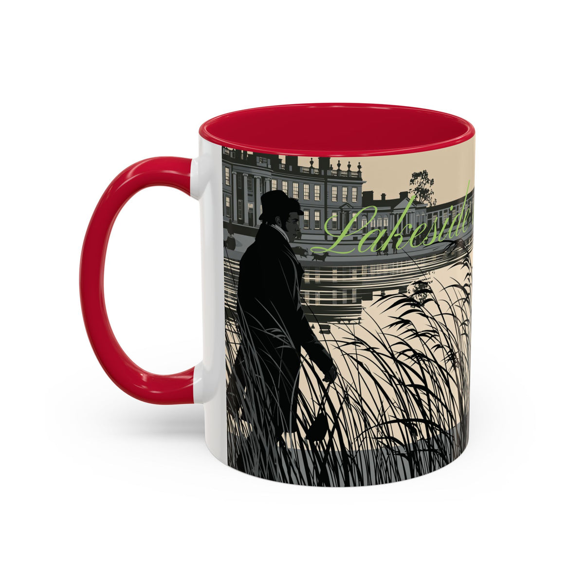 Strolling Lakeside with Mr. Darcy  —  Scenic Lakeside Vintage Gentleman Mug (11oz & 15oz)