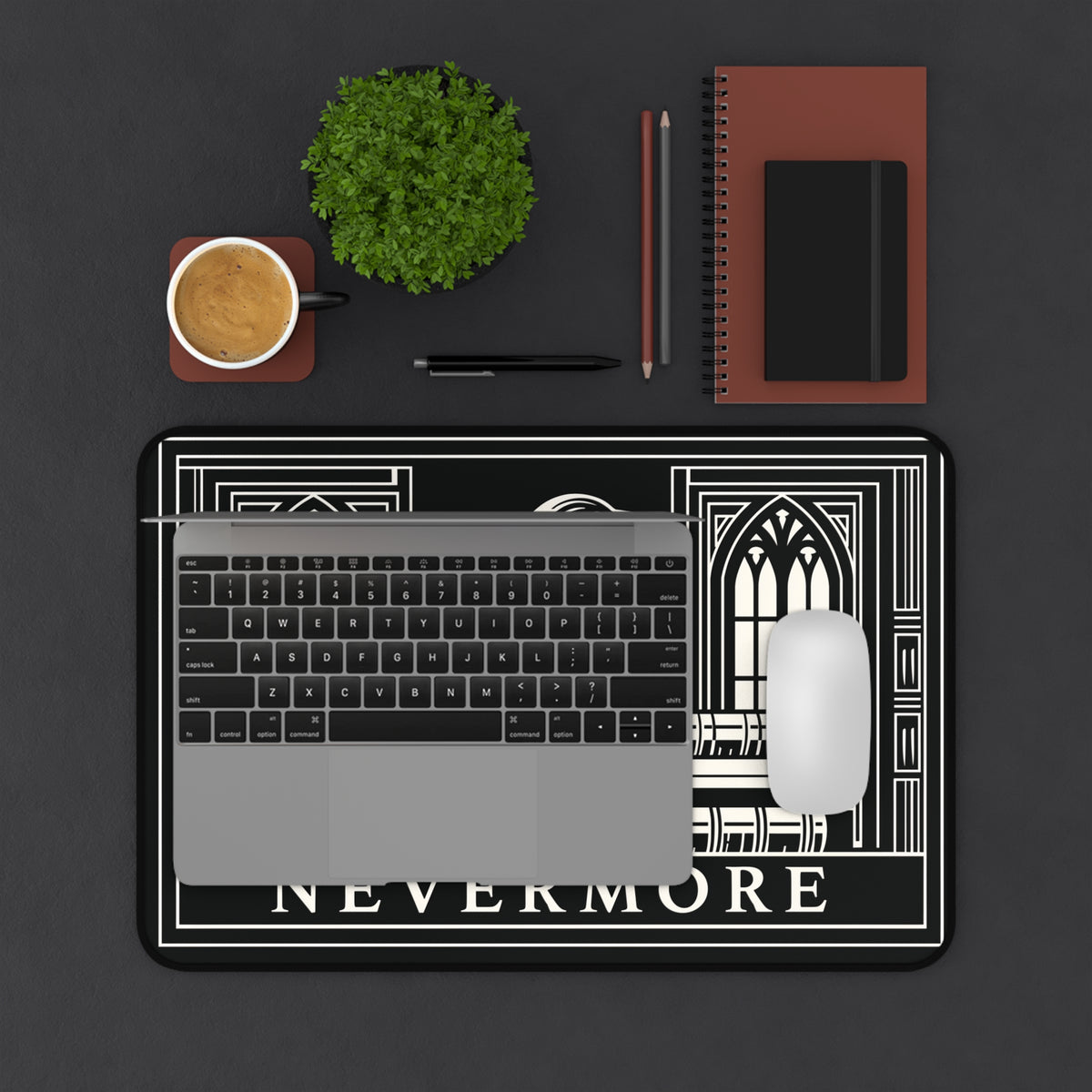 Nevermore Raven Illustration Desk Mat | Gothic Poe Library Design