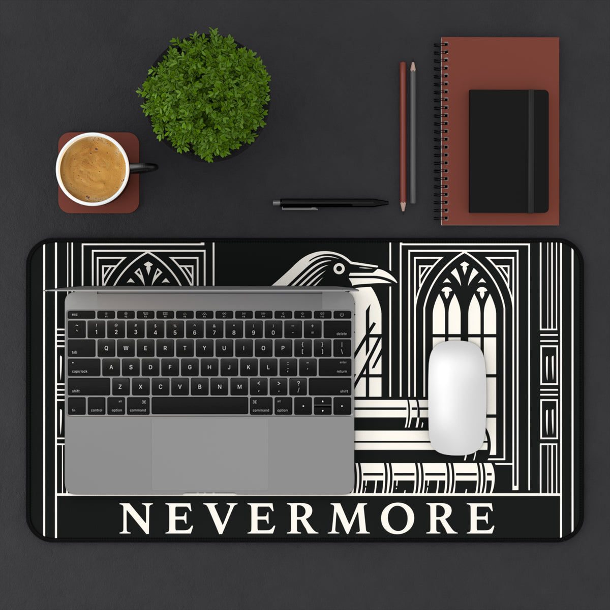 Nevermore Raven Illustration Desk Mat | Gothic Poe Library Design