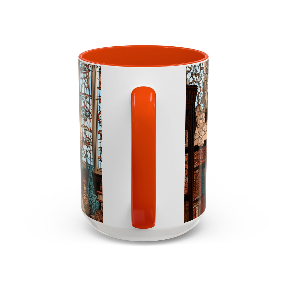 Cozy Library/Bookstore - Stained Glass Illustration Mug | Color Accent Ceramic Mug
